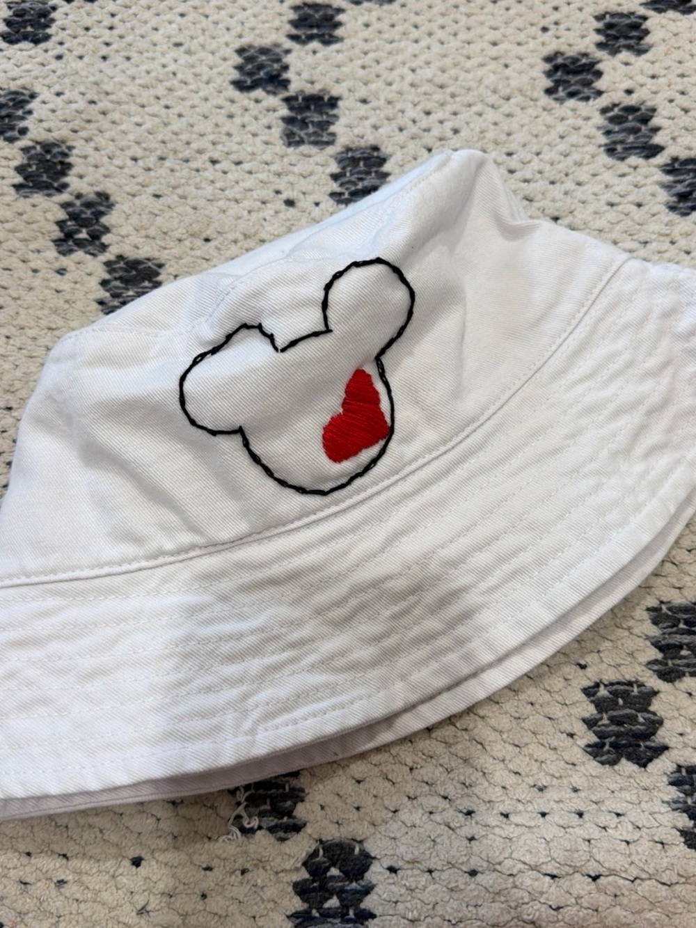White Bucket Hat with Red Heart Patch